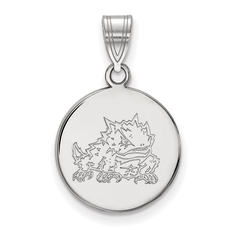 10K White Gold Logoart Texas Christian University Horned Frog Medium Disc Pendant