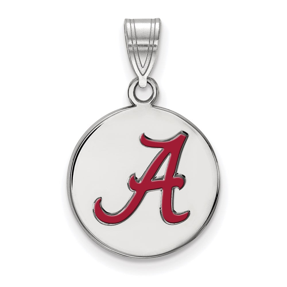 Sterling Silver Rhodium Plated Logoart University Of Alabama Letter A Medium Enameled Disc Pendant