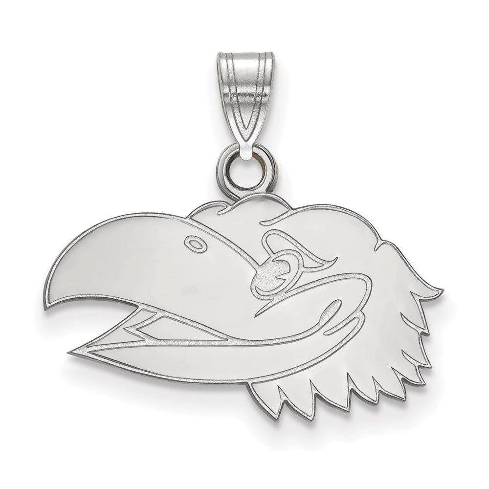 Sterling Silver Rhodium Plated Logoart University Of Kansas Jayhawk Small Pendant