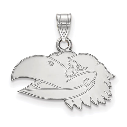 Sterling Silver Rhodium Plated Logoart University Of Kansas Jayhawk Small Pendant