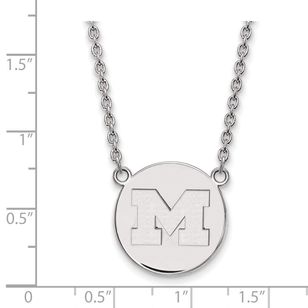 Sterling Silver Rhodium Plated Logoart University Of Michigan Letter M Large Disc 18 Inch Necklace