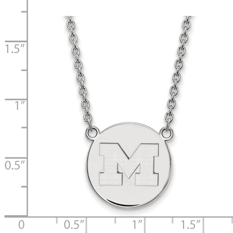 Sterling Silver Rhodium Plated Logoart University Of Michigan Letter M Large Disc 18 Inch Necklace