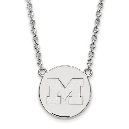 Sterling Silver Rhodium Plated Logoart University Of Michigan Letter M Large Disc 18 Inch Necklace