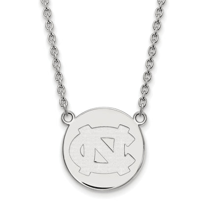 Sterling Silver Rhodium Plated Logoart University Of North Carolina Large Disc 18 Inch Necklace