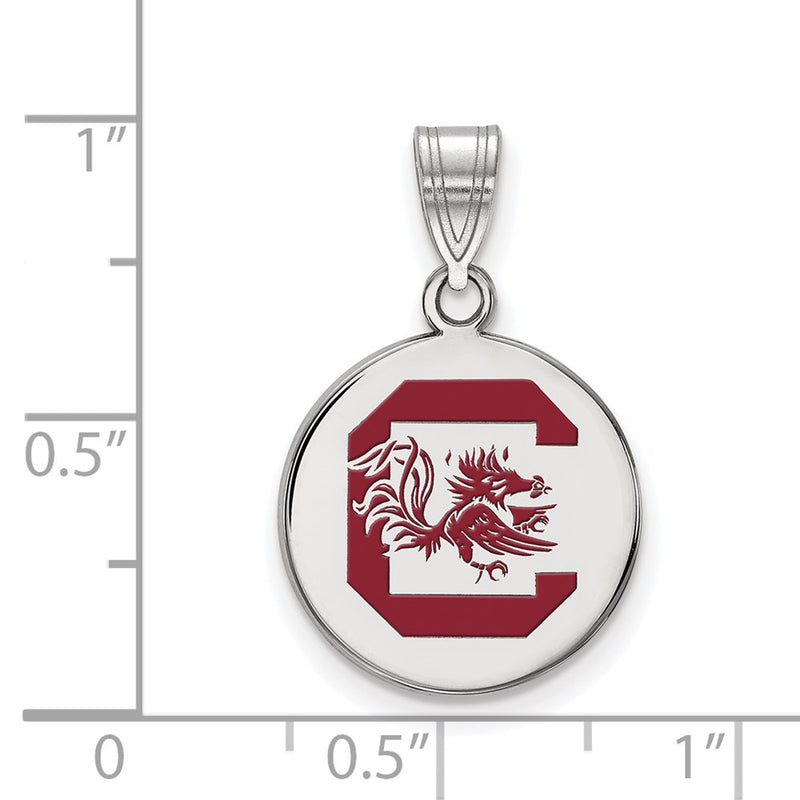 Sterling Silver Rhodium Plated Logoart University Of South Carolina Medium Enameled Disc Pendant