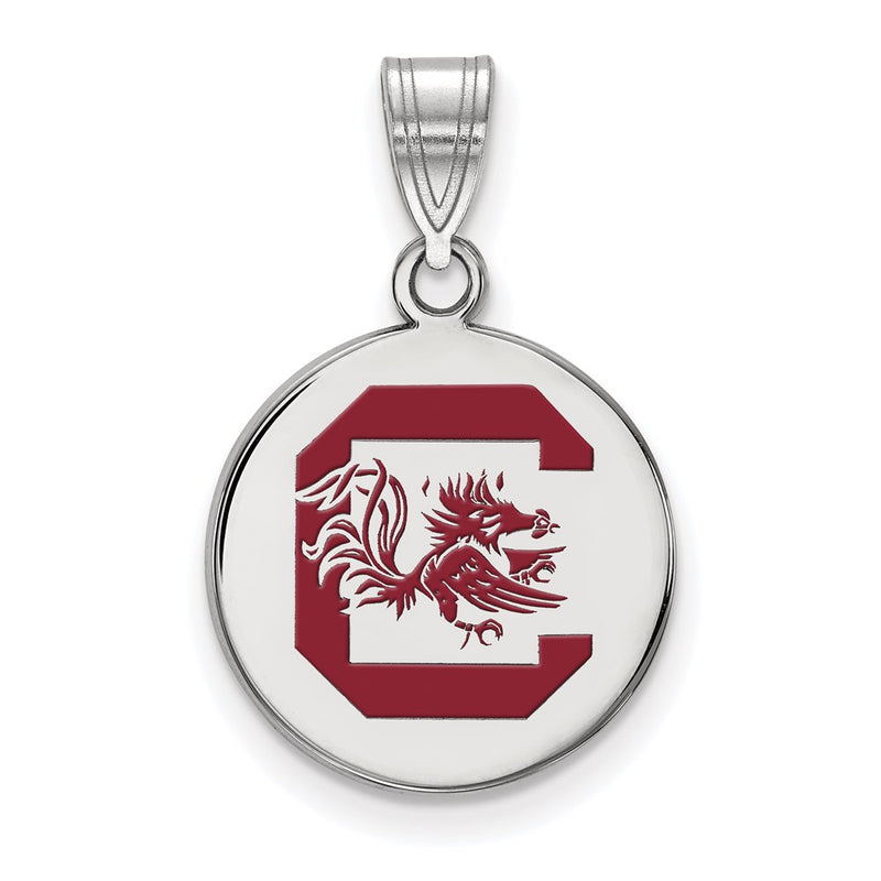 Sterling Silver Rhodium Plated Logoart University Of South Carolina Medium Enameled Disc Pendant