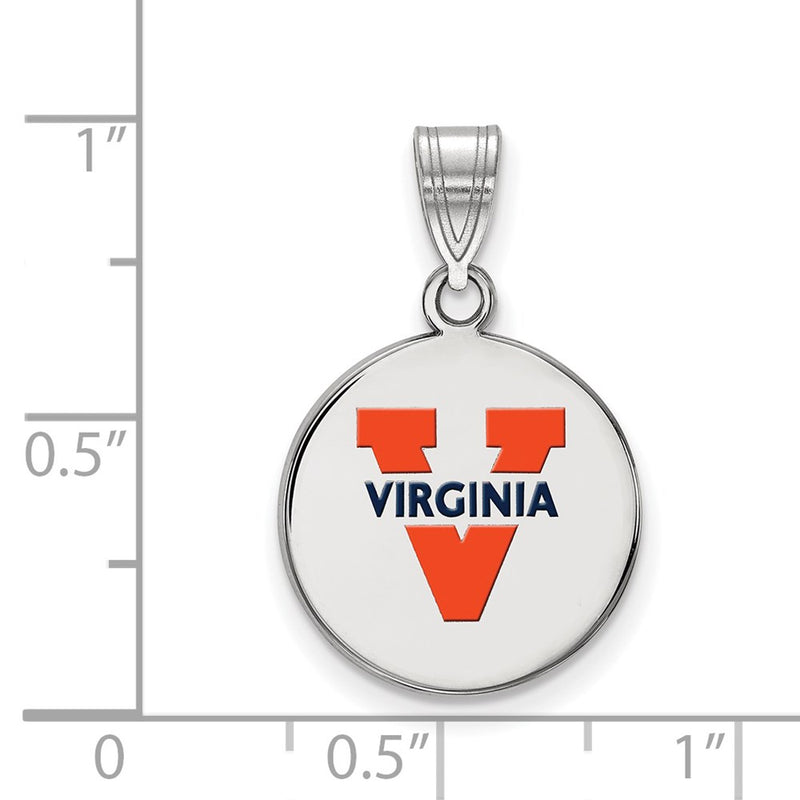 Sterling Silver Rhodium Plated Logoart University Of Virginia Medium Enameled Disc Pendant