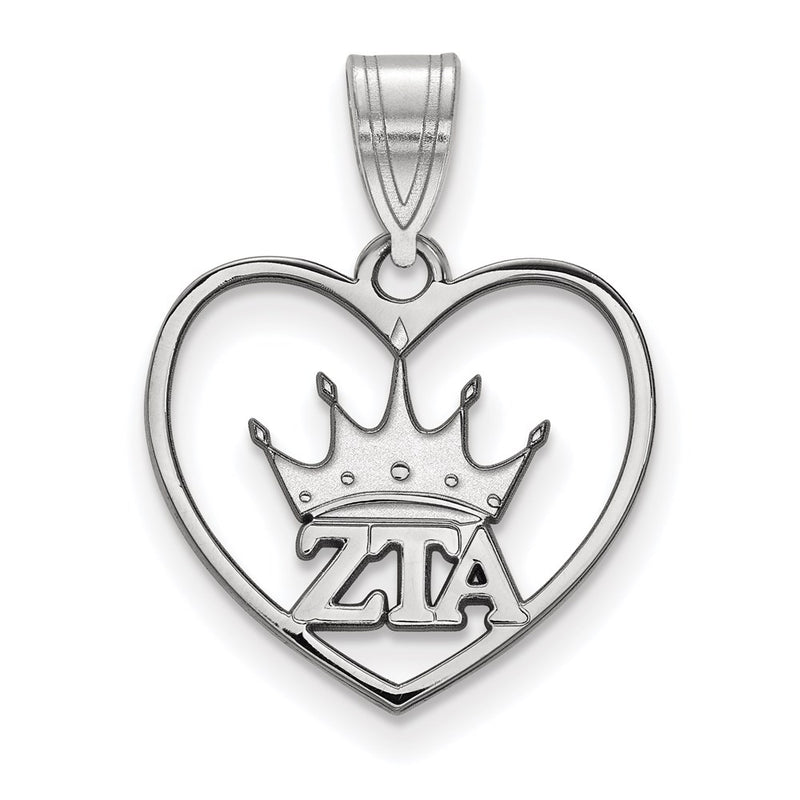 Sterling Silver Rhodium Plated Logoart Zeta Tau Alpha Sorority Symbol Heart Pendant
