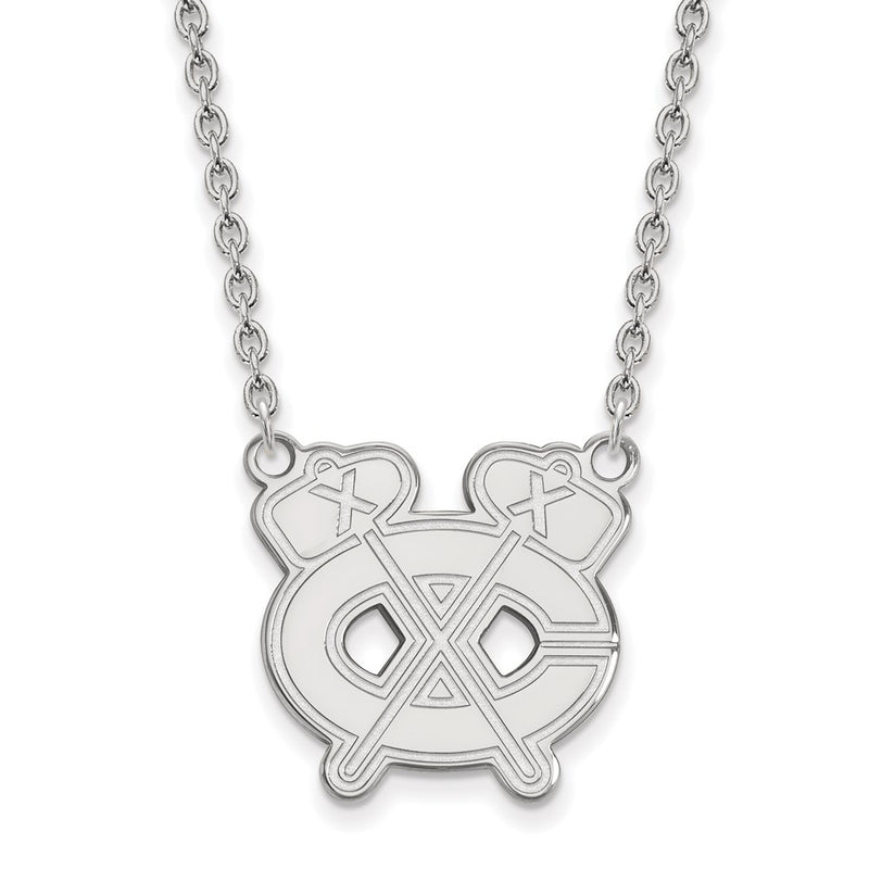 Sterling Silver Rhodium Plated Nhl Logoart Chicago Blackhawks Letter C And Tomahawk Large Pendant 18 Inch Necklace