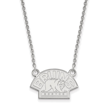 Sterling Silver Rhodium Plated Nhl Logoart Boston Bruins Small Pendant 18 Inch Necklace