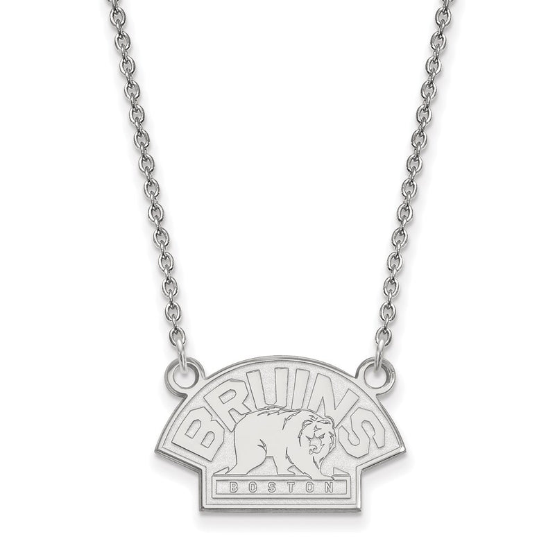 Sterling Silver Rhodium Plated Nhl Logoart Boston Bruins Small Pendant 18 Inch Necklace
