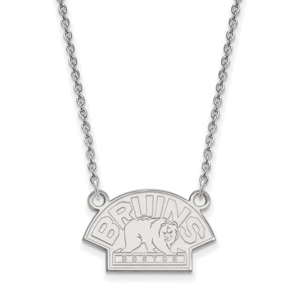 10K White Gold Nhl Logoart Boston Bruins Small Pendant 18 Inch Necklace