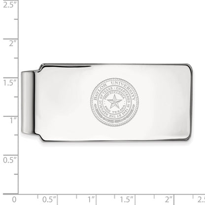 Sterling Silver Rhod-Pltd Logoart Baylor University Crest Money Clip