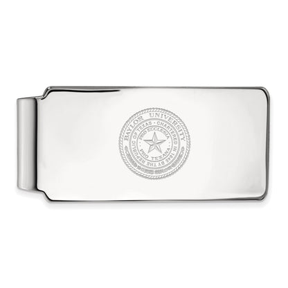 Sterling Silver Rhod-Pltd Logoart Baylor University Crest Money Clip