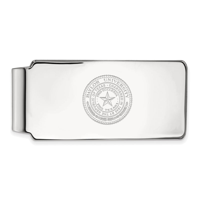 Sterling Silver Rhod-Pltd Logoart Baylor University Crest Money Clip