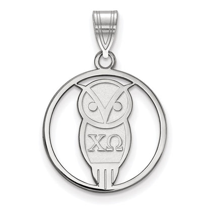 Sterling Silver Rhodium Plated Logoart Chi Omega Sorority Symbol Medium Circle Pendant
