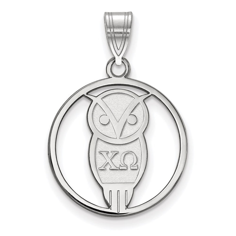 Sterling Silver Rhodium Plated Logoart Chi Omega Sorority Symbol Medium Circle Pendant