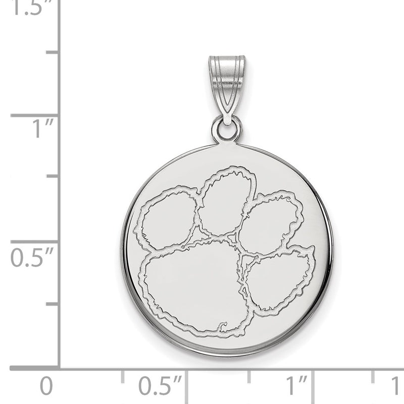Sterling Silver Rhodium Plated Logoart Clemson University Tiger Paw Large Disc Pendant