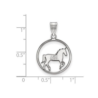 Sterling Silver Rhodium Plated Logoart Delta Phi Epsilon Sorority Symbol Medium Circle Pendant