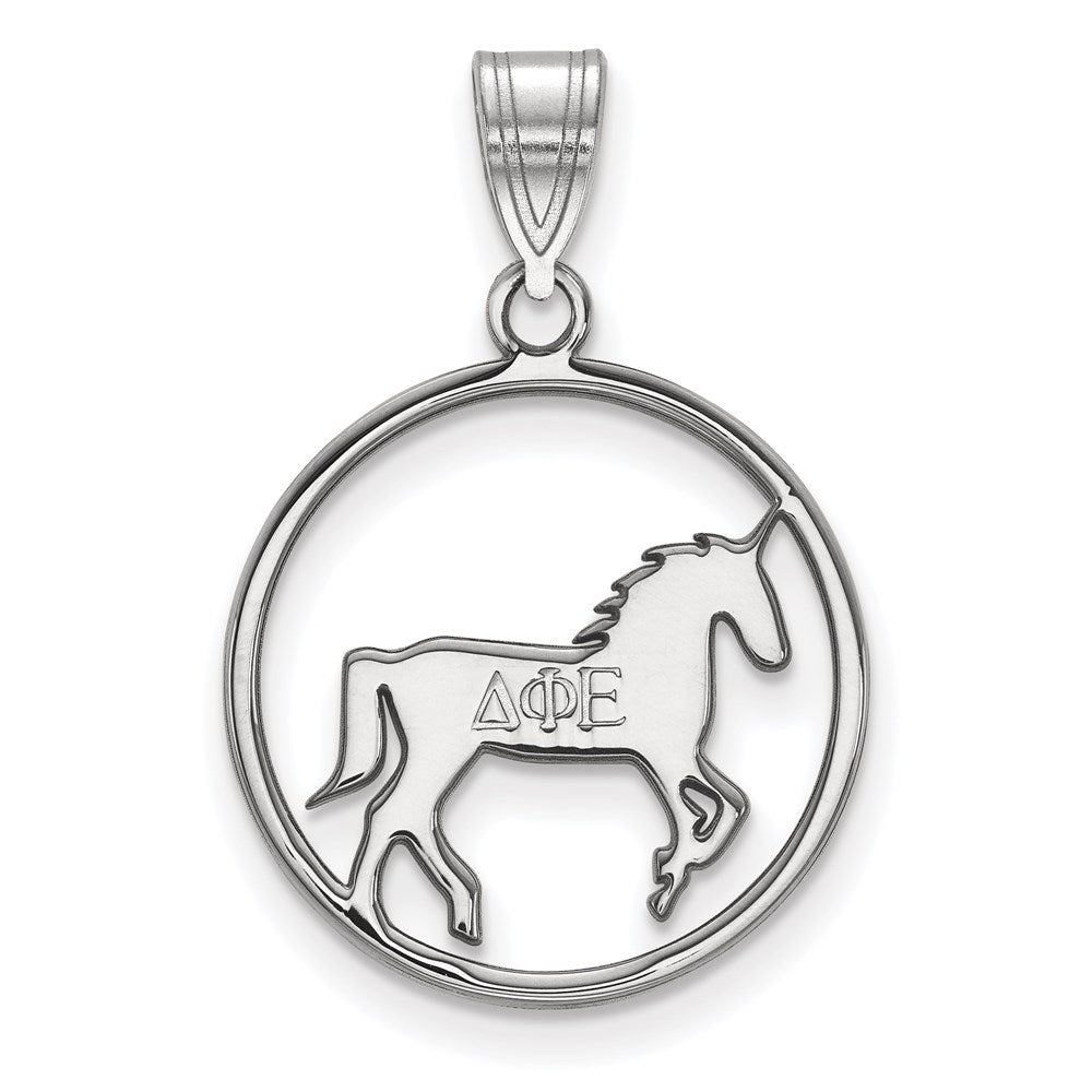 Sterling Silver Rhodium Plated Logoart Delta Phi Epsilon Sorority Symbol Medium Circle Pendant
