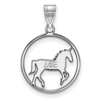 Sterling Silver Rhodium Plated Logoart Delta Phi Epsilon Sorority Symbol Medium Circle Pendant