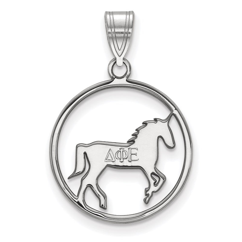 Sterling Silver Rhodium Plated Logoart Delta Phi Epsilon Sorority Symbol Medium Circle Pendant