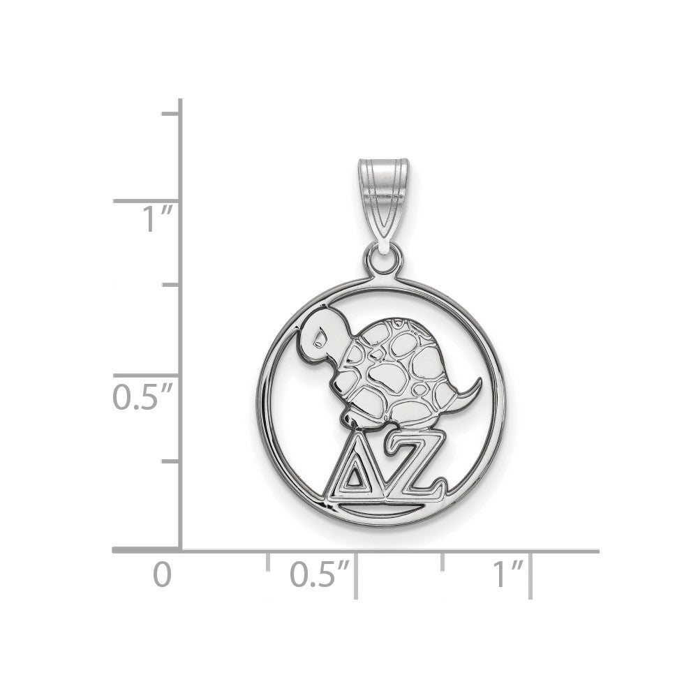 Sterling Silver Rhodium Plated Logoart Delta Zeta Sorority Symbol Medium Circle Pendant