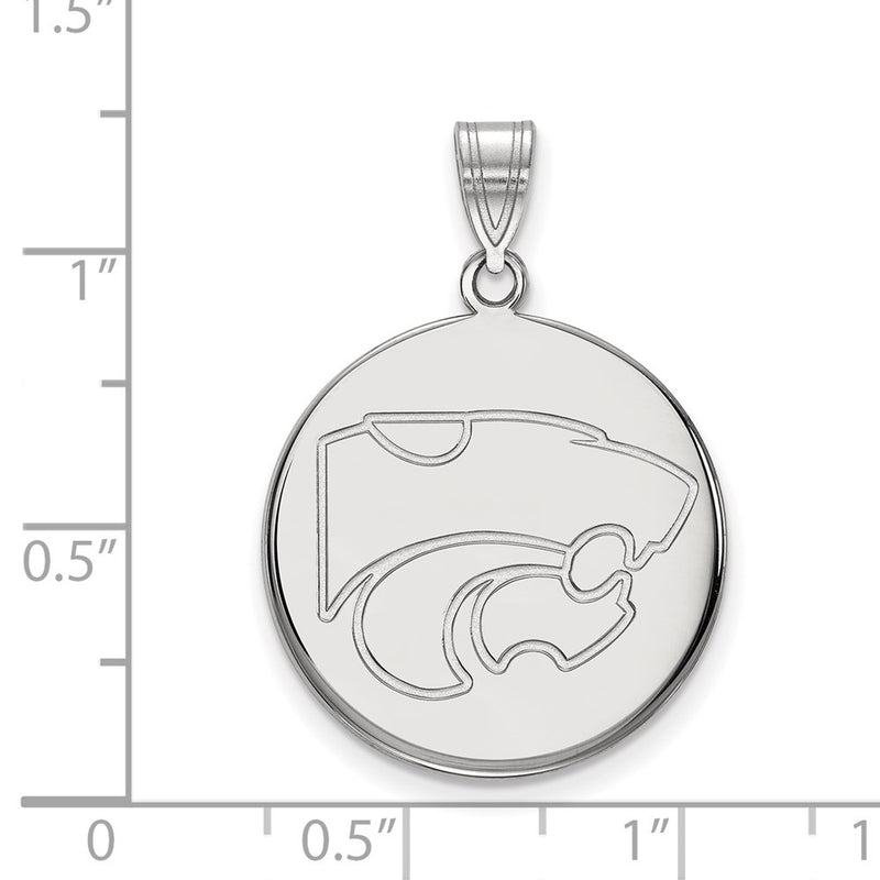Sterling Silver Rhodium Plated Logoart Kansas State University Wildcat Large Disc Pendant