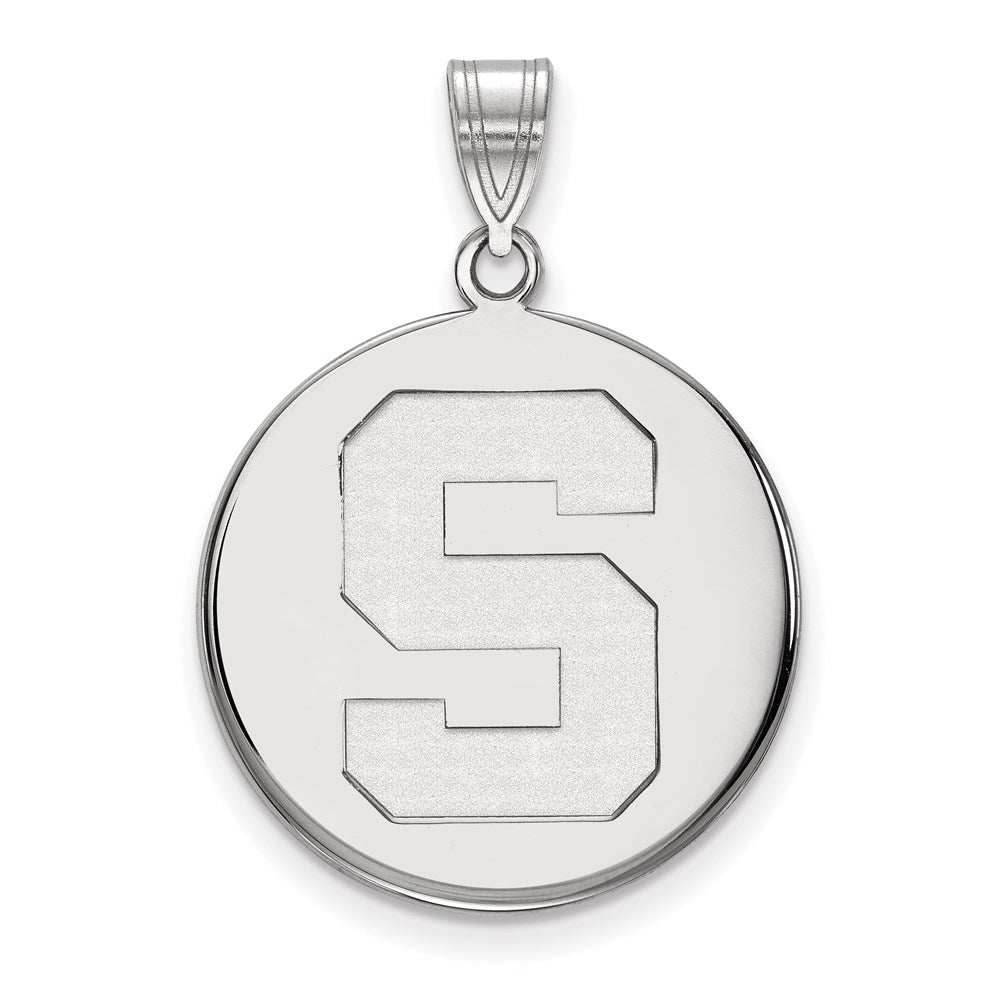 10K White Gold Logoart Michigan State University Letter S Large Disc Pendant