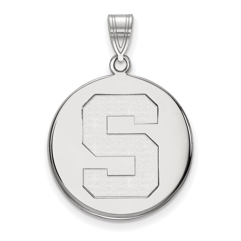 10K White Gold Logoart Michigan State University Letter S Large Disc Pendant