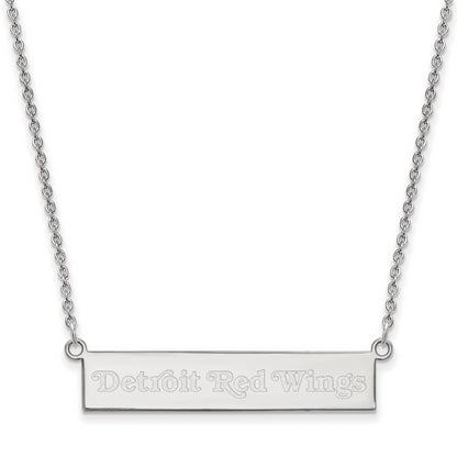 Sterling Silver Rhodium Plated Nhl Logoart Detroit Red Wings Small Bar 18 Inch Necklace