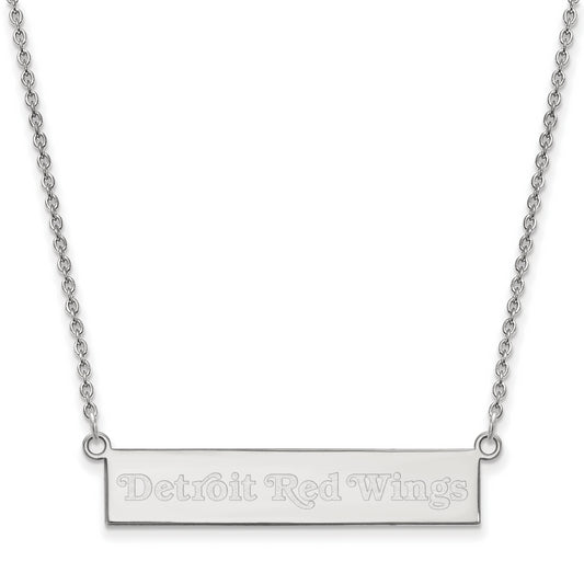 Sterling Silver Rhodium Plated Nhl Logoart Detroit Red Wings Small Bar 18 Inch Necklace