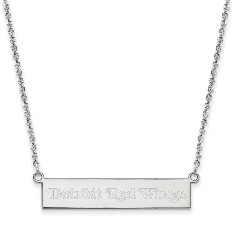 Sterling Silver Rhodium Plated Nhl Logoart Detroit Red Wings Small Bar 18 Inch Necklace