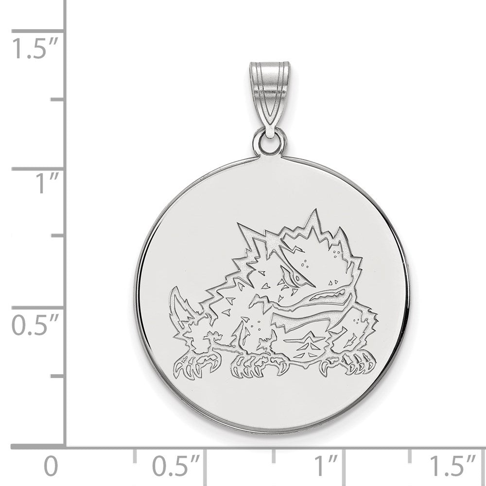 10K White Gold Logoart Texas Christian University Horned Frog Extra Large Disc Pendant