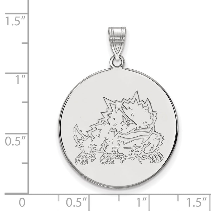 10K White Gold Logoart Texas Christian University Horned Frog Extra Large Disc Pendant