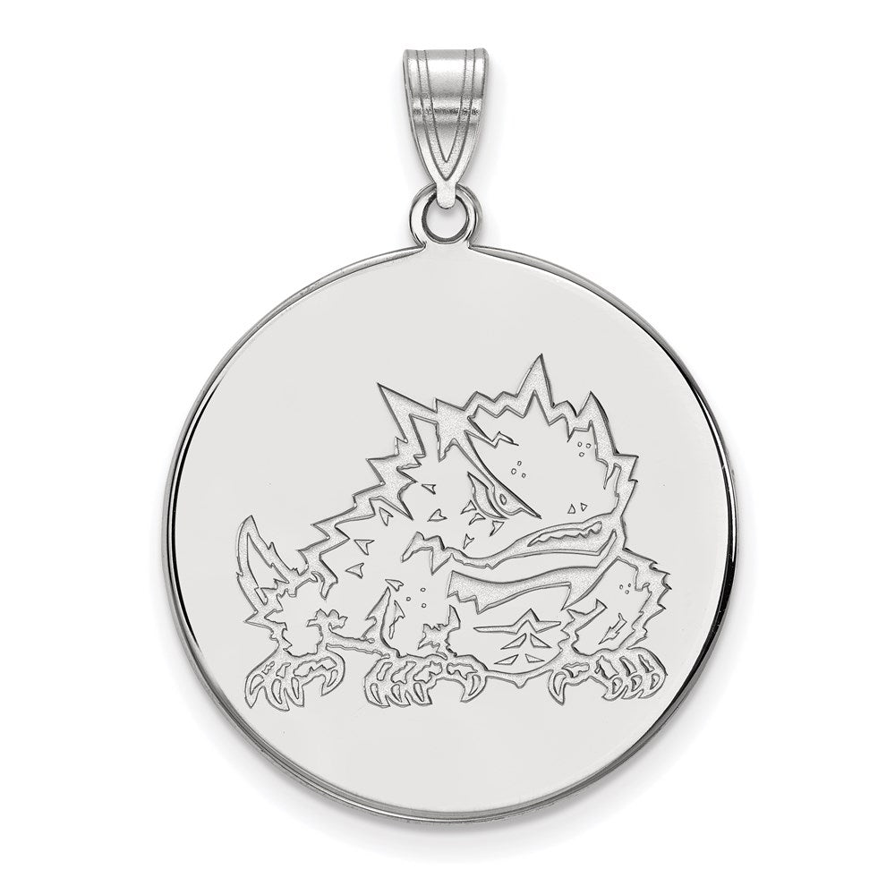 10K White Gold Logoart Texas Christian University Horned Frog Extra Large Disc Pendant