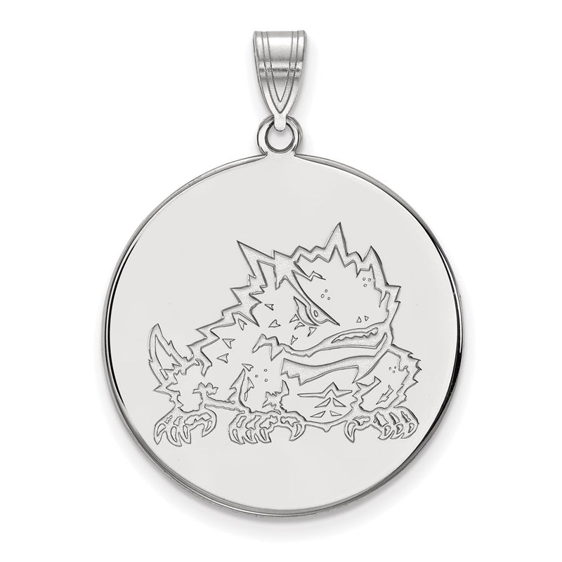 10K White Gold Logoart Texas Christian University Horned Frog Extra Large Disc Pendant