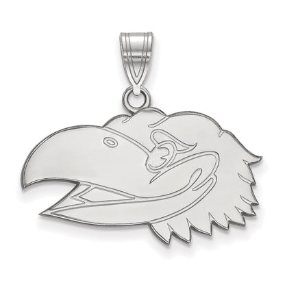Sterling Silver Rhodium Plated Logoart University Of Kansas Jayhawk Medium Pendant