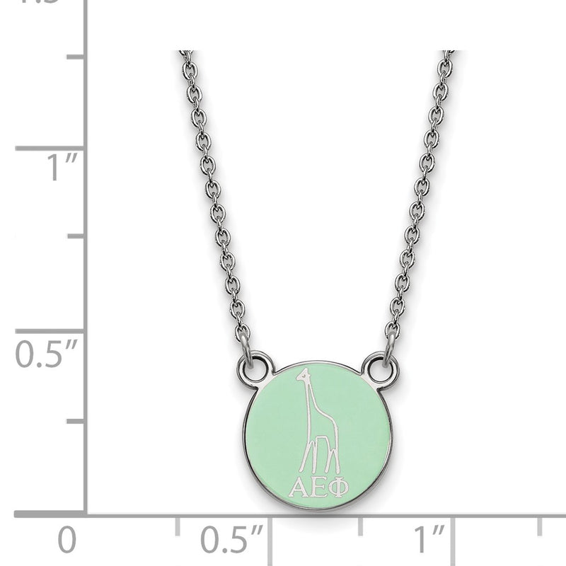 Sterling Silver Rhodium Plated Logoart Alpha Epsilon Phi Extra Sorority Symbol Small Color Enamel Pendant 18 Inch Necklace