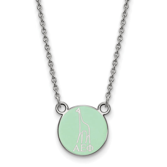 Sterling Silver Rhodium Plated Logoart Alpha Epsilon Phi Extra Sorority Symbol Small Color Enamel Pendant 18 Inch Necklace