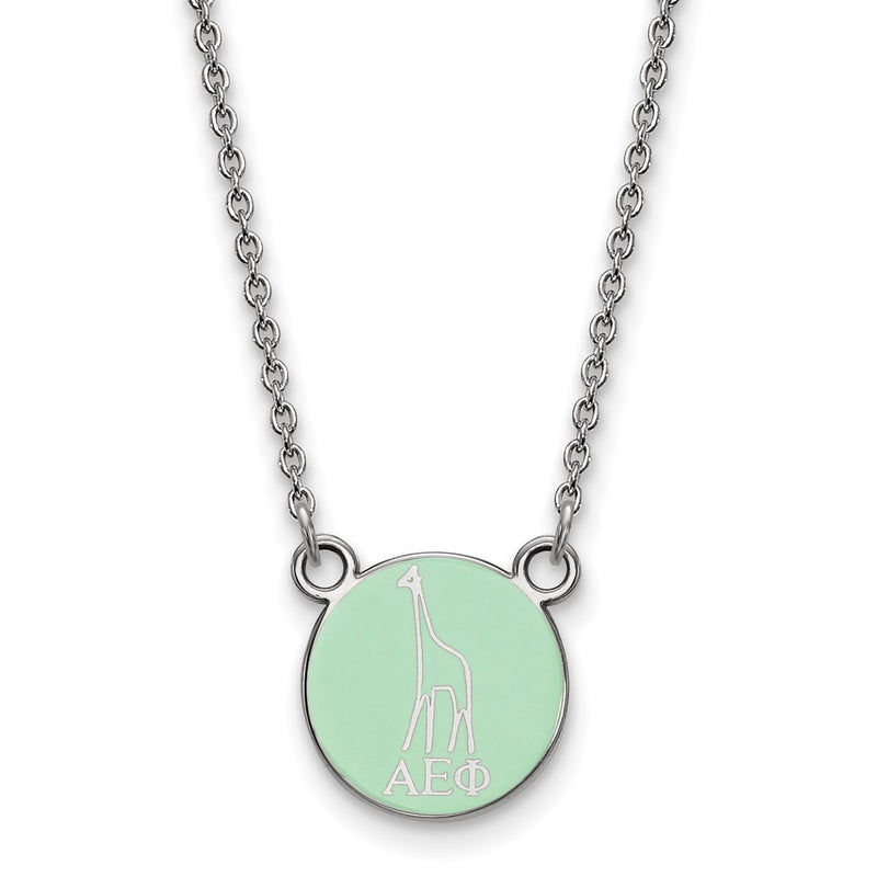 Sterling Silver Rhodium Plated Logoart Alpha Epsilon Phi Extra Sorority Symbol Small Color Enamel Pendant 18 Inch Necklace