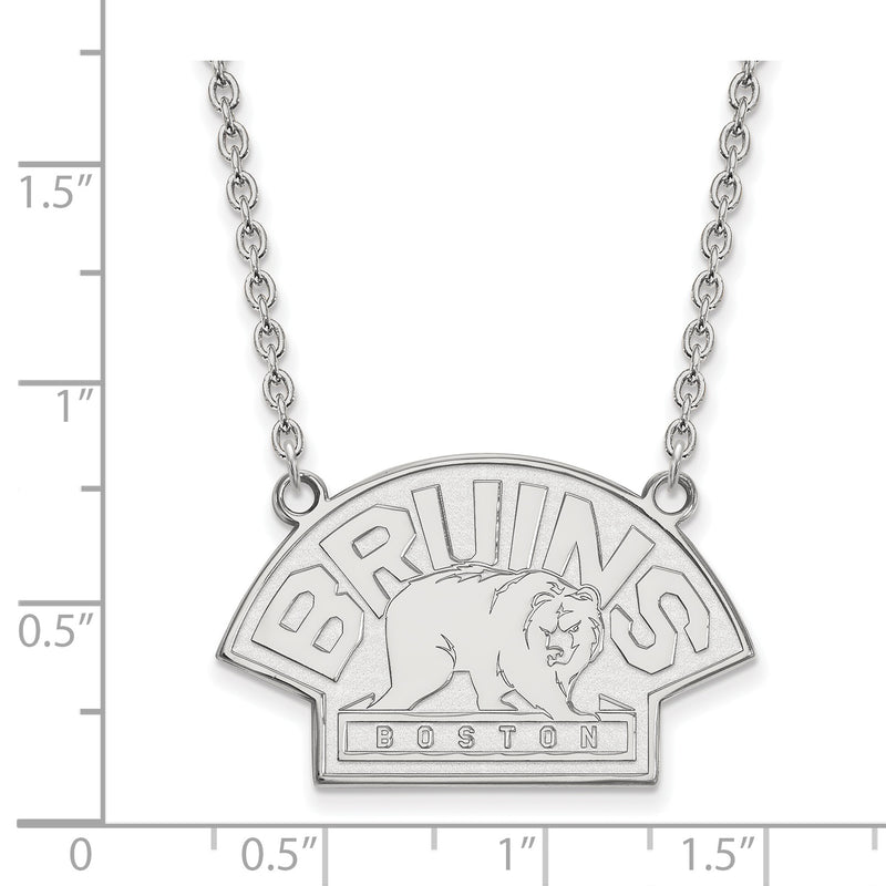 14K White Gold Nhl Logoart Boston Bruins Large Pendant 18 Inch Necklace