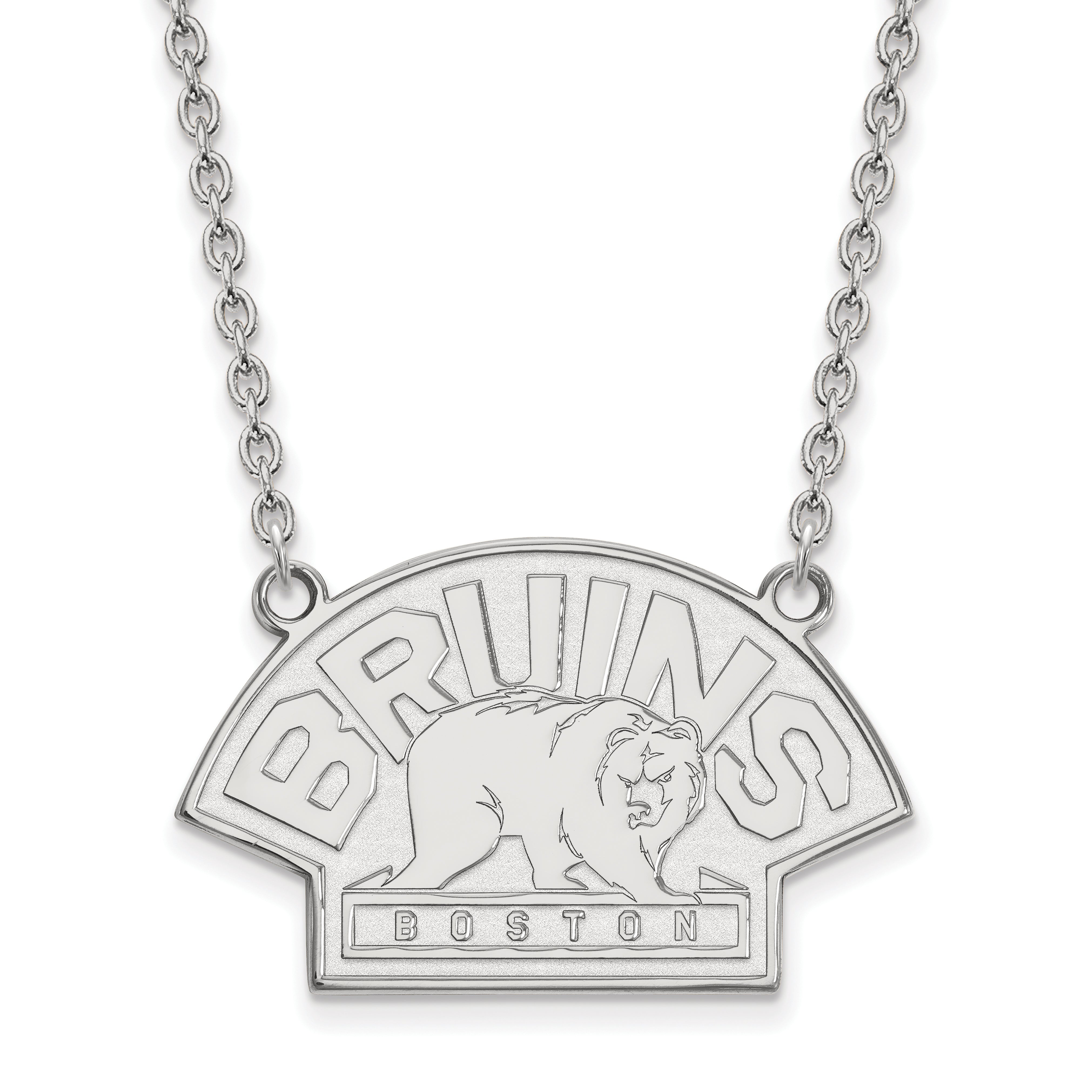14K White Gold Nhl Logoart Boston Bruins Large Pendant 18 Inch Necklace