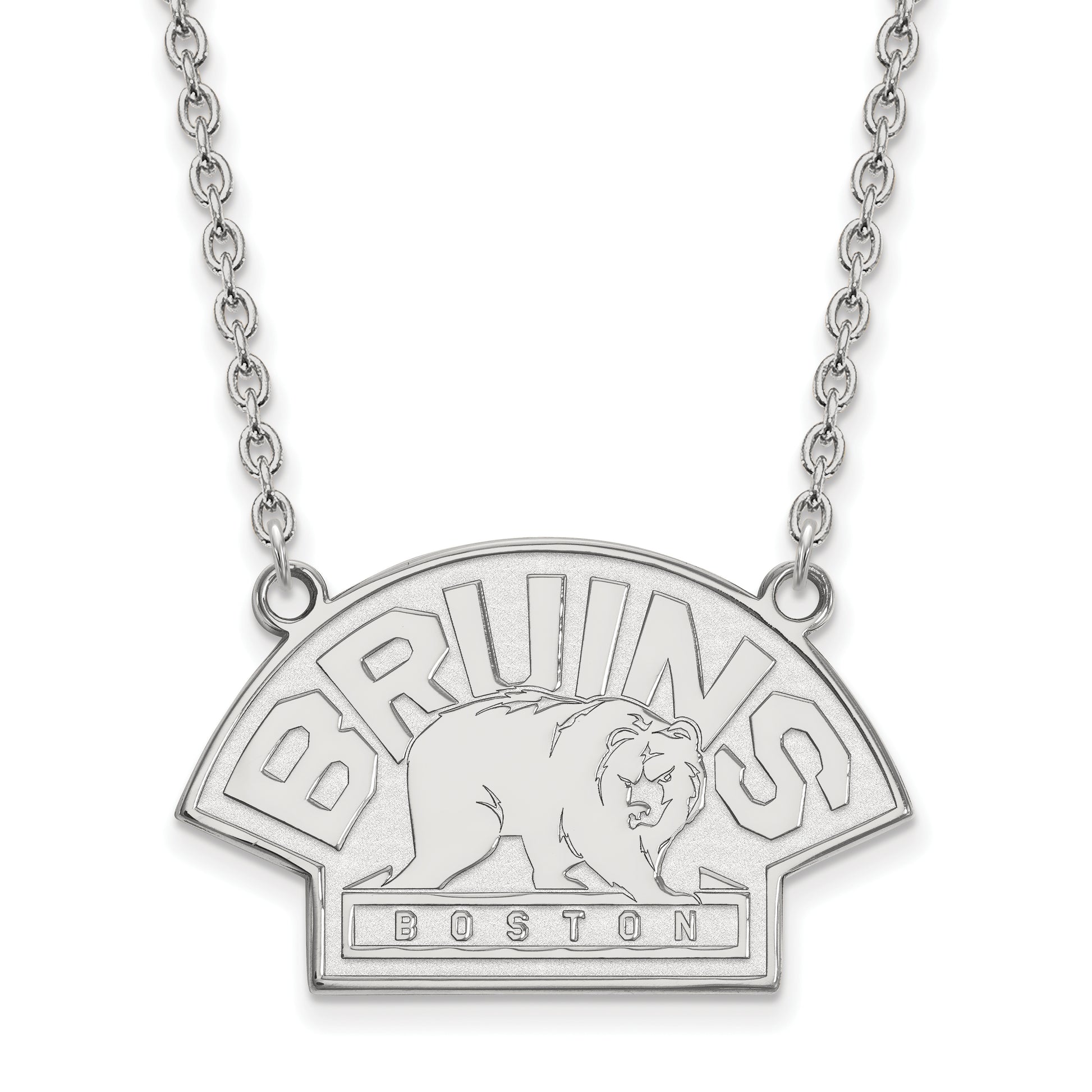14K White Gold Nhl Logoart Boston Bruins Large Pendant 18 Inch Necklace