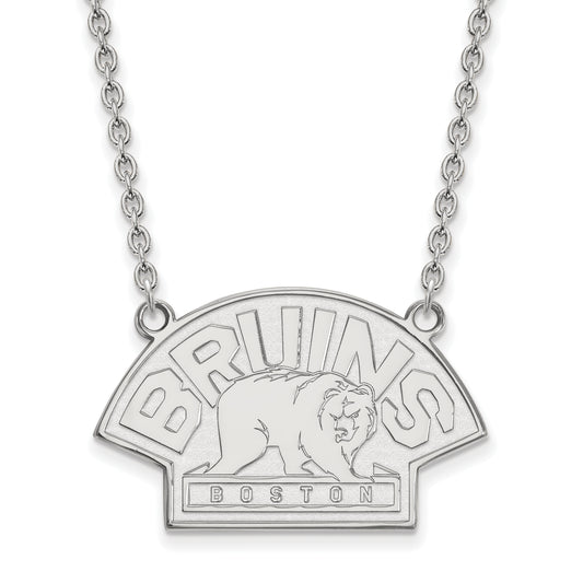10K White Gold Nhl Logoart Boston Bruins Large Pendant 18 Inch Necklace
