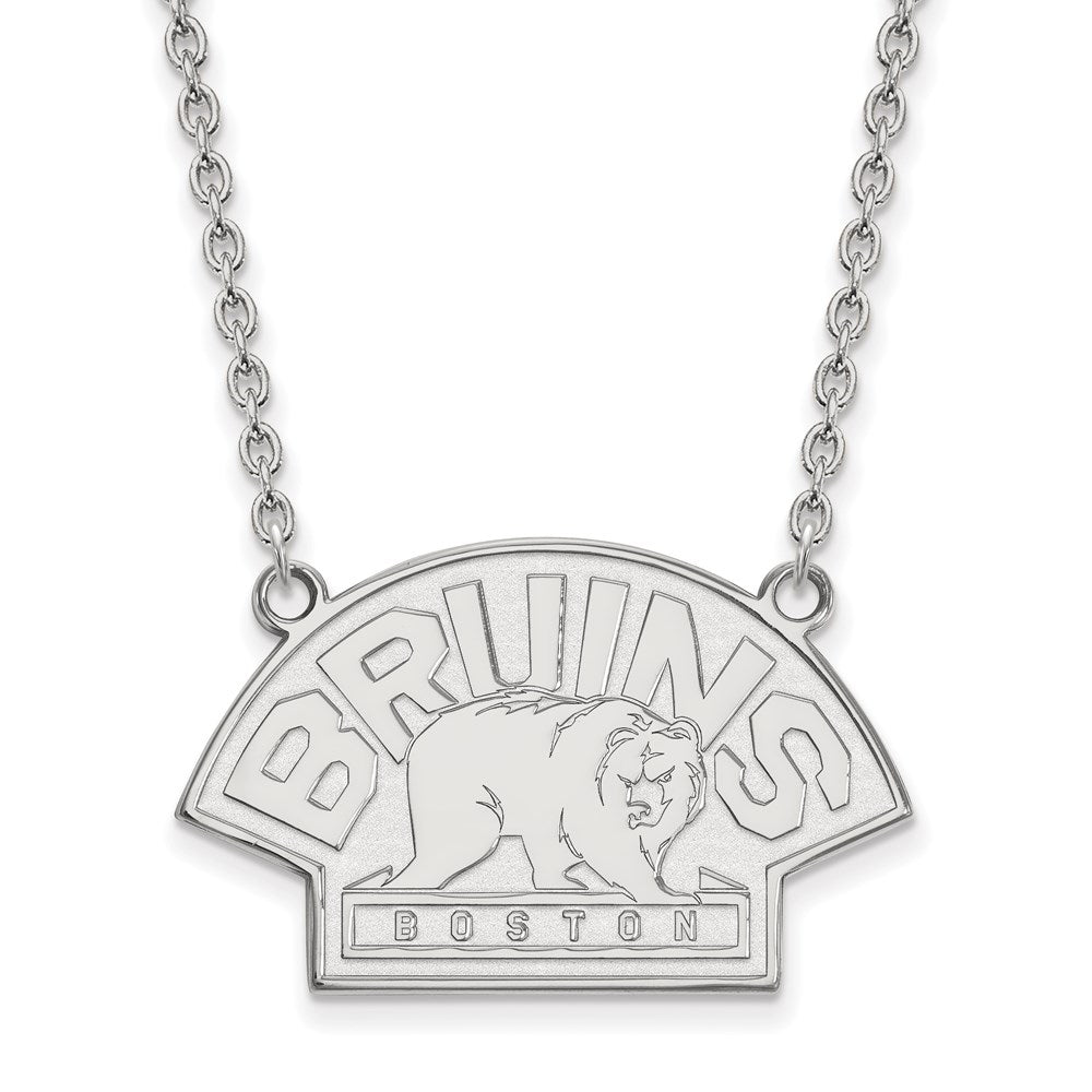 Sterling Silver Rhodium Plated Nhl Logoart Boston Bruins Large Pendant 18 Inch Necklace