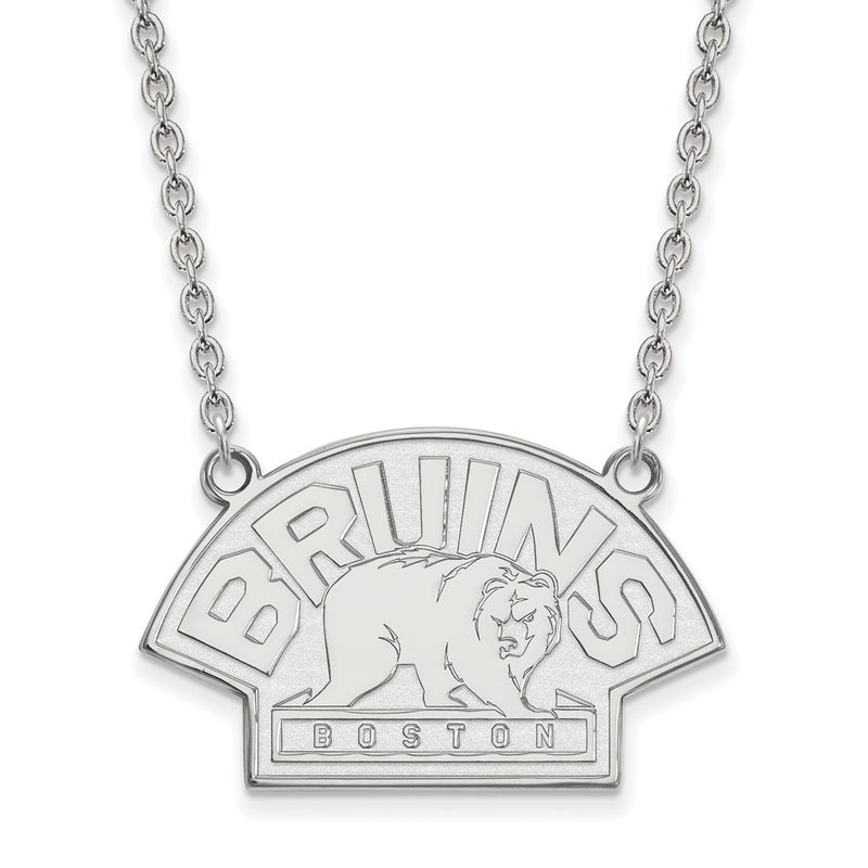 Sterling Silver Rhodium Plated Nhl Logoart Boston Bruins Large Pendant 18 Inch Necklace