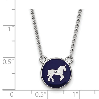 Sterling Silver Rhodium Plated Logoart Delta Phi Epsilon Sorority Symbol Small Color Enamel Pendant 18 Inch Necklace