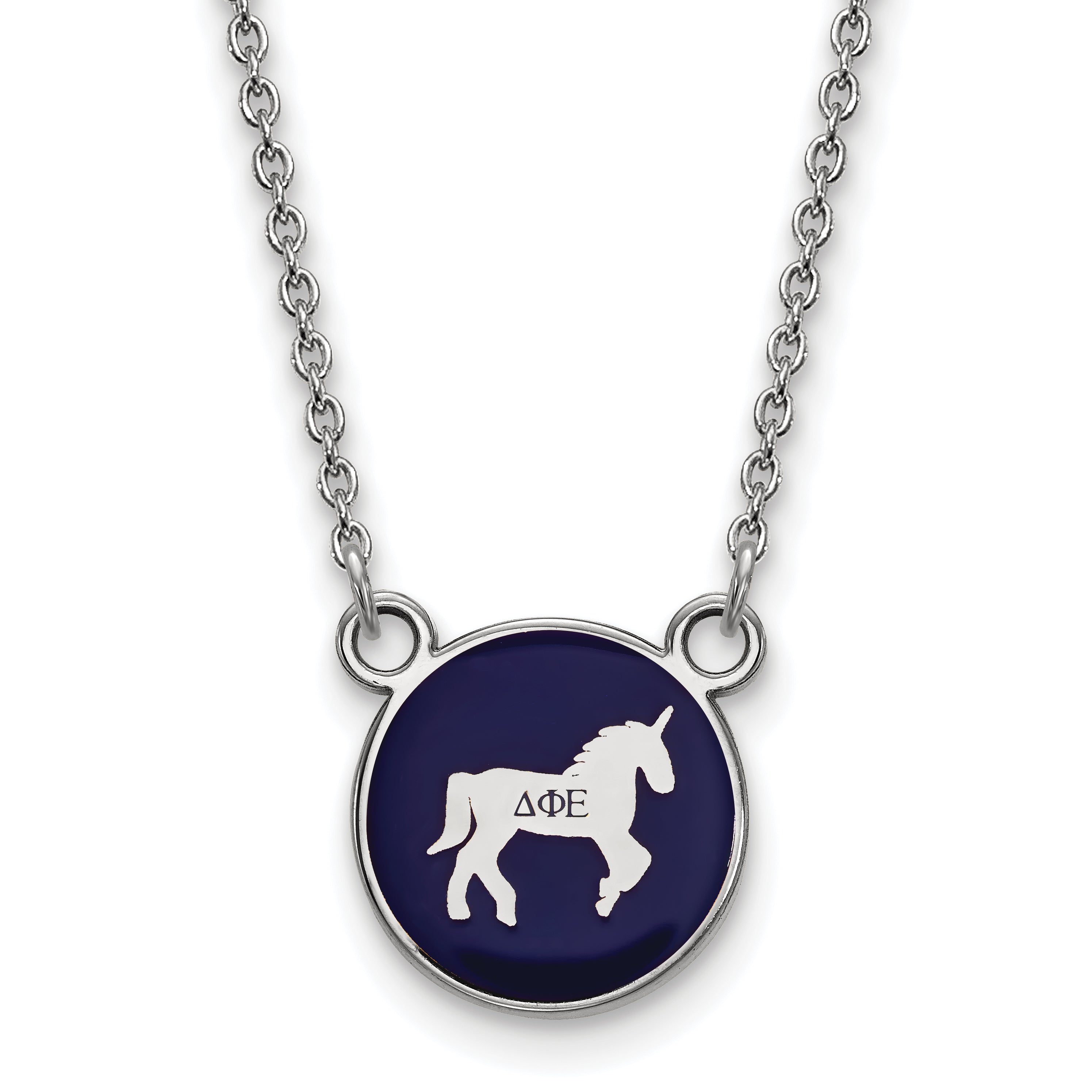 Sterling Silver Rhodium Plated Logoart Delta Phi Epsilon Sorority Symbol Small Color Enamel Pendant 18 Inch Necklace