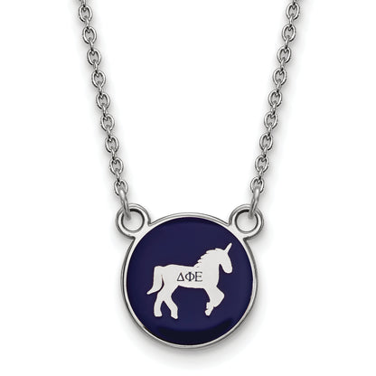 Sterling Silver Rhodium Plated Logoart Delta Phi Epsilon Sorority Symbol Small Color Enamel Pendant 18 Inch Necklace